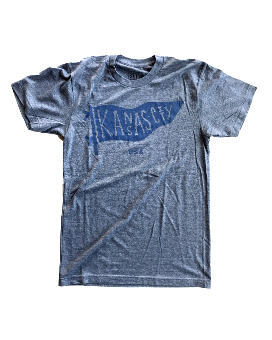 Charlie Hustle Blue With Navy Blue KC Heart Kansas City T Shirt