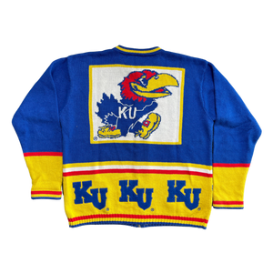 WESTSIDE STOREY VINTAGE | VINTAGE 90S KU JAYHAWKS CARDIGAN BLUE/YELLOW SWEATER - Westside Storey