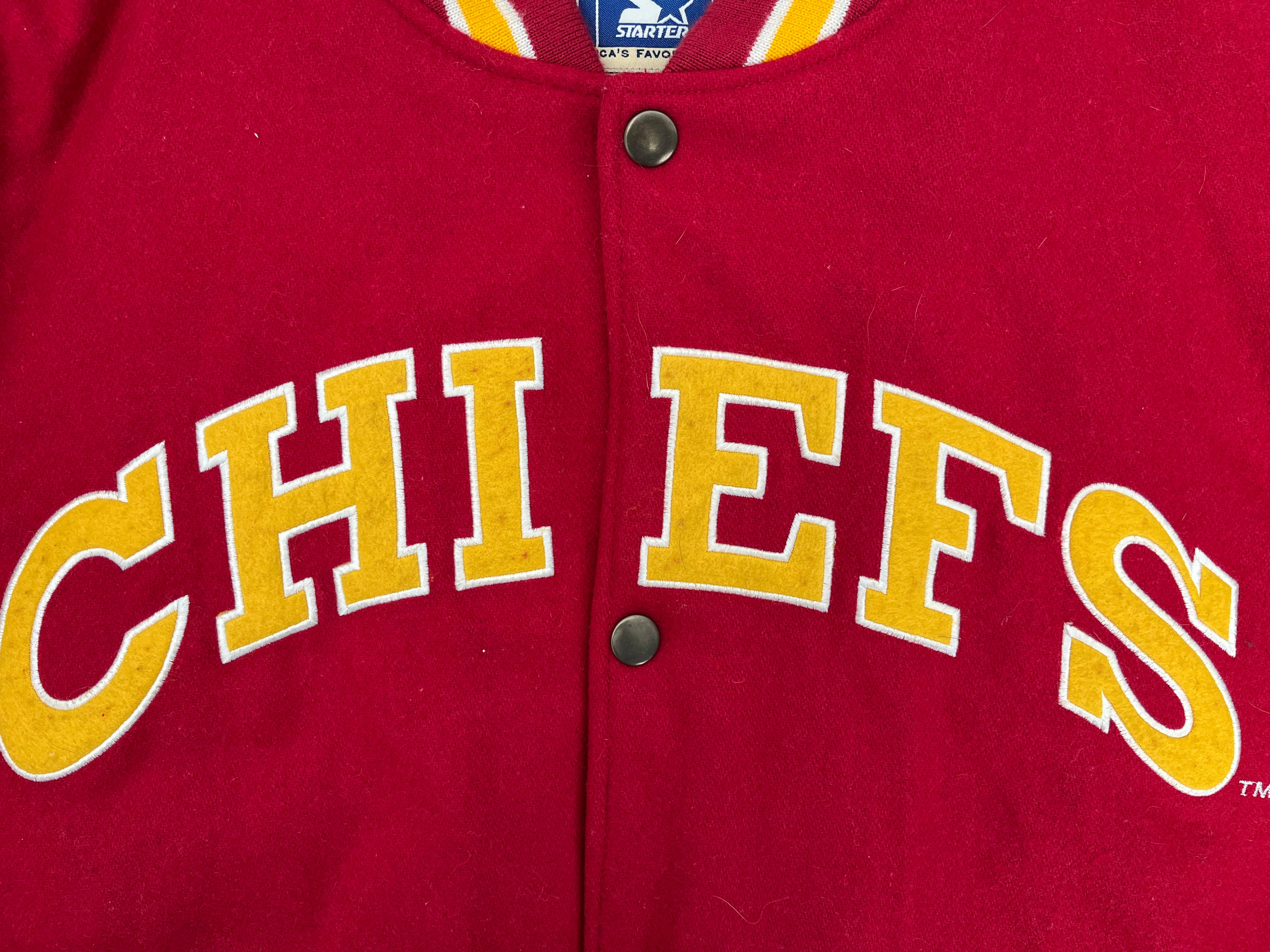 WESTSIDE STOREY VINTAGE | VINTAGE 90S STARTER KC CHIEFS LETTERMAN WOOL/LEATHER JACKET- RED/TAN - Westside Storey