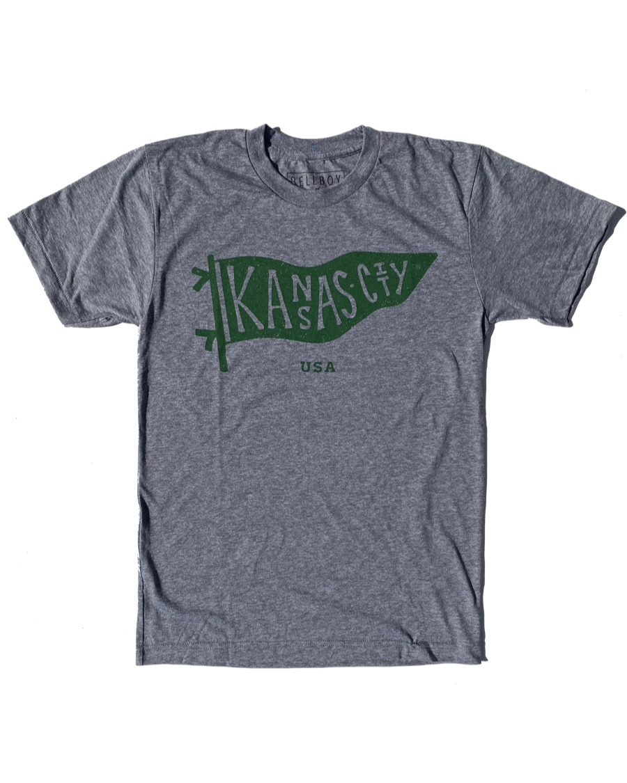 BELLBOY | KC PENNANT T-SHIRT - GREY/KELLY GREEN - Westside Storey