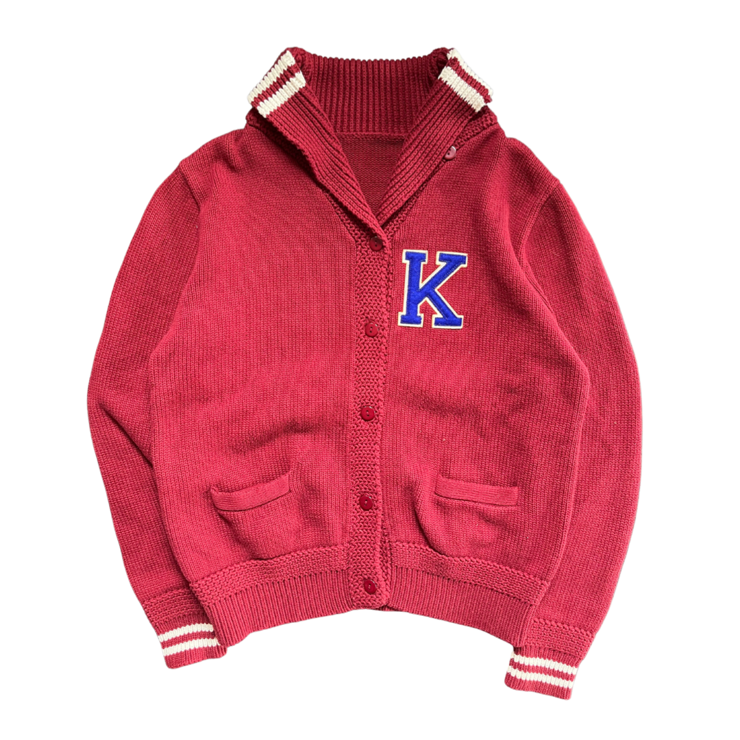 WESTSIDE STOREY VINTAGE VINTAGE 90S KU JAYHAWKS VARSITY CARDIGAN MAROON SWEATER