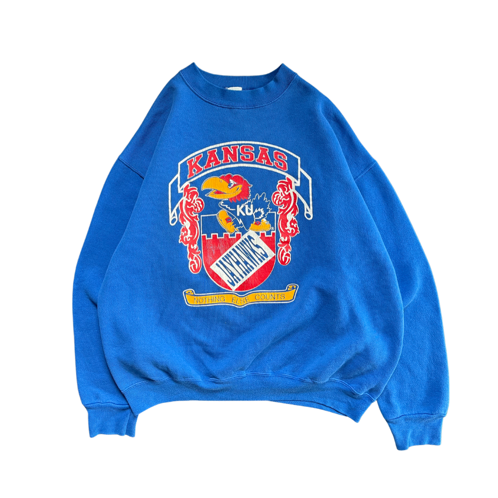 WESTSIDE STOREY VINTAGE | VINTAGE 90S KU JAYHAWKS NOTHING ELSE COUNTS BLUE SWEATSHIRT - Westside Storey