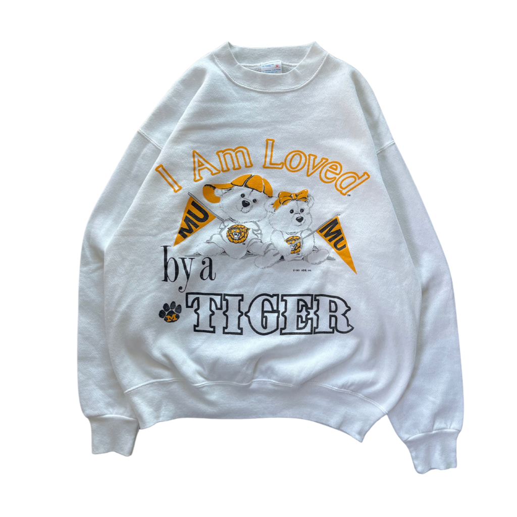 WESTSIDE STOREY VINTAGE | VINTAGE 1991 MU TIGERS TEDDY BEARS MIZZOU SWEATSHIRT- WHITE - Westside Storey