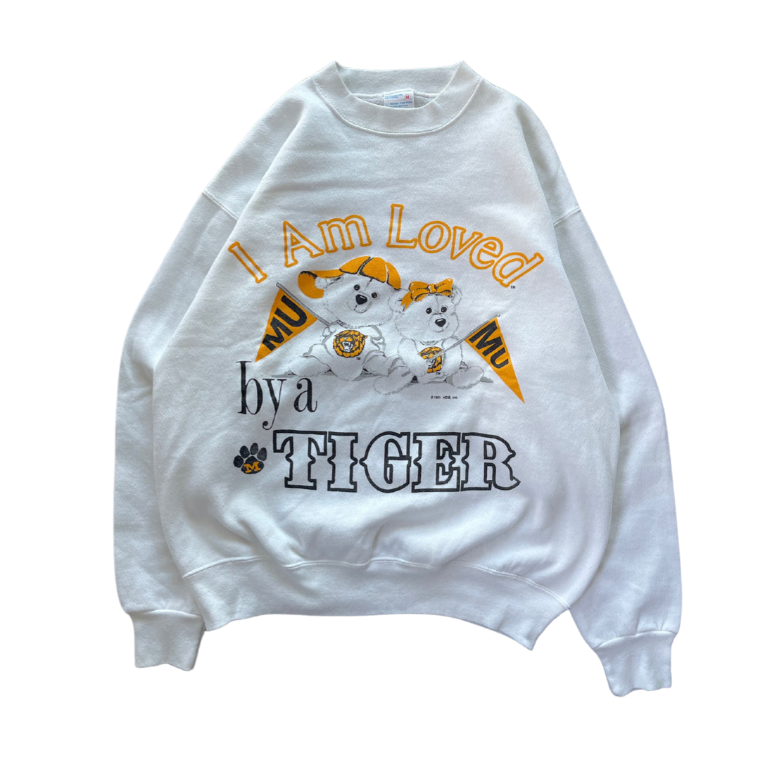 WESTSIDE STOREY VINTAGE | VINTAGE 1991 MU TIGERS TEDDY BEARS MIZZOU SWEATSHIRT- WHITE - Westside Storey