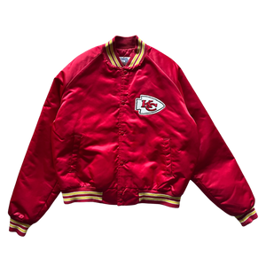 WESTSIDE STOREY VINTAGE | VINTAGE 90S SATIN SPELLOUT BACK KC CHIEFS BOMBER - Westside Storey