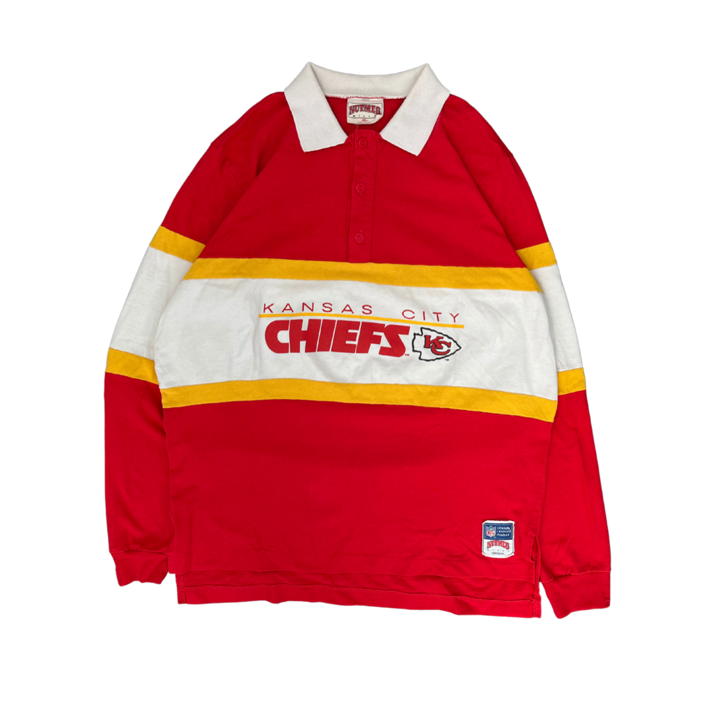 WESTSIDE STOREY VINTAGE | VINTAGE 90S NUTMEG RUGBY STYLE KC CHIEFS POLO LONGSLEEVE SHIRT- RED - Westside Storey
