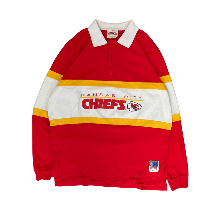 WESTSIDE STOREY VINTAGE | VINTAGE 90S NUTMEG RUGBY STYLE KC CHIEFS POLO LONGSLEEVE SHIRT- RED