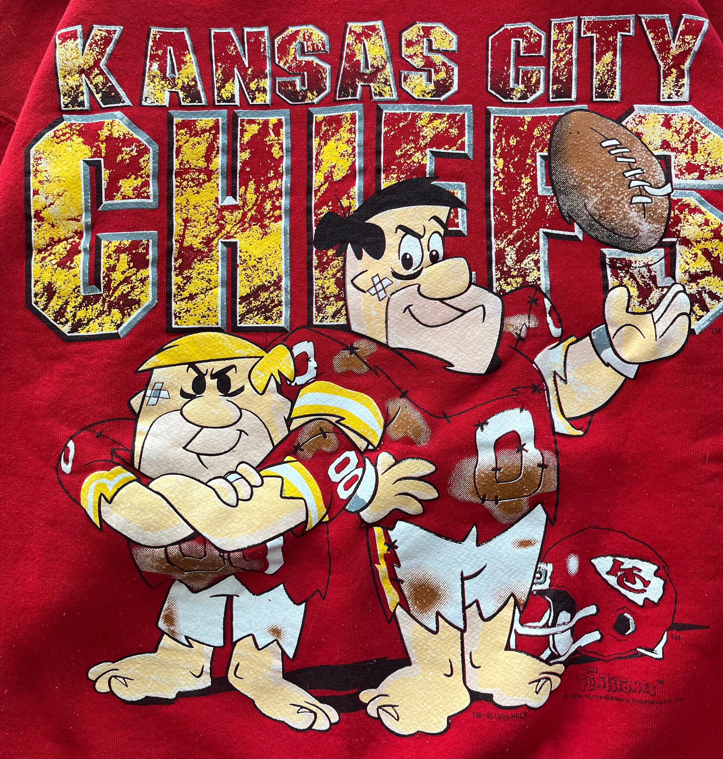 WESTSIDE STOREY VINTAGE | VINTAGE 90S FLINSTONES BARNEY & FRED KC CHIEFS SWEATSHIRT - RED - Westside Storey