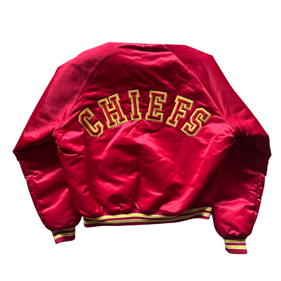 WESTSIDE STOREY VINTAGE | VINTAGE 90S SATIN SPELLOUT BACK KC CHIEFS BOMBER - Westside Storey