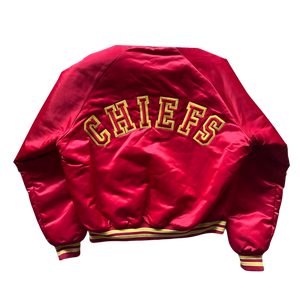 WESTSIDE STOREY VINTAGE | VINTAGE 90S SATIN SPELLOUT BACK KC CHIEFS BOMBER - Westside Storey