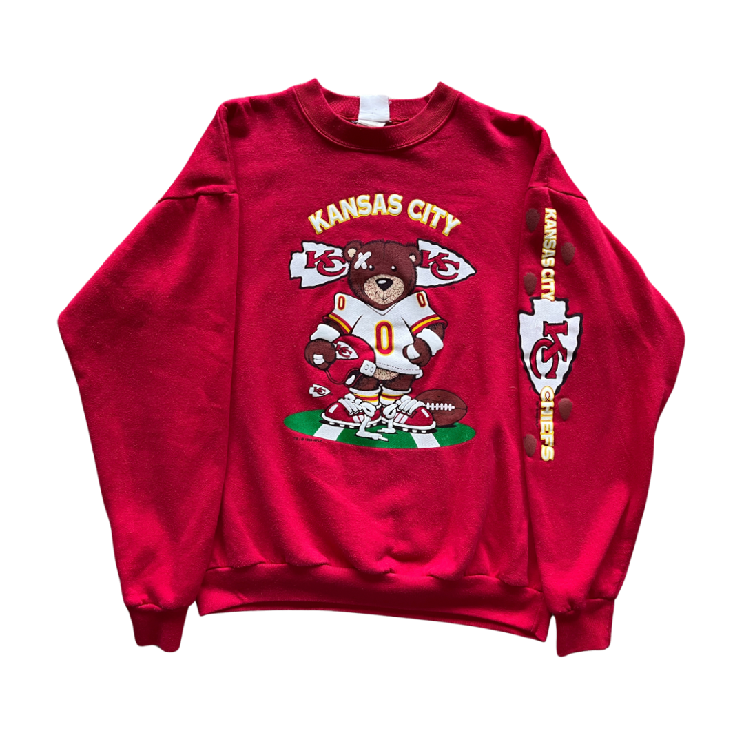 WESTSIDE STOREY VINTAGE | VINTAGE 1996 TEDDY BEAR KC CHIEFS SWEATSHIRT - RED - Westside Storey
