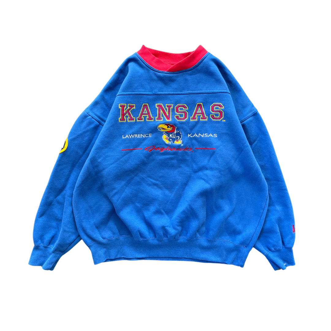 WESTSIDE STOREY VINTAGE | VINTAGE 90S LEE JAYHAWKS KU SWEATSHIRT- BLUE - Westside Storey
