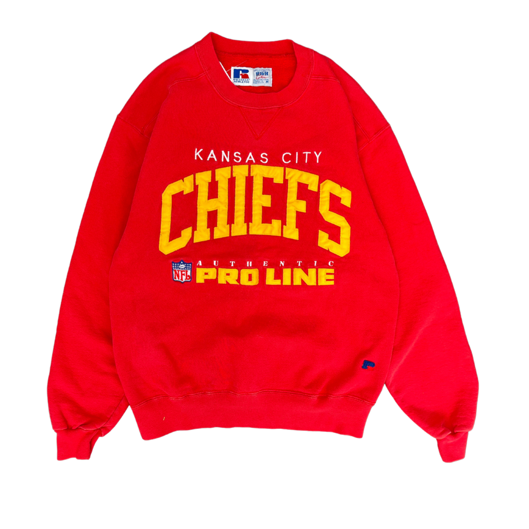 WESTSIDE STOREY VINTAGE | VINTAGE 90S RUSSELL PROLINE STITCHED EMBROIDERED KC CHIEFS SWEATSHIRT- RED - Westside Storey
