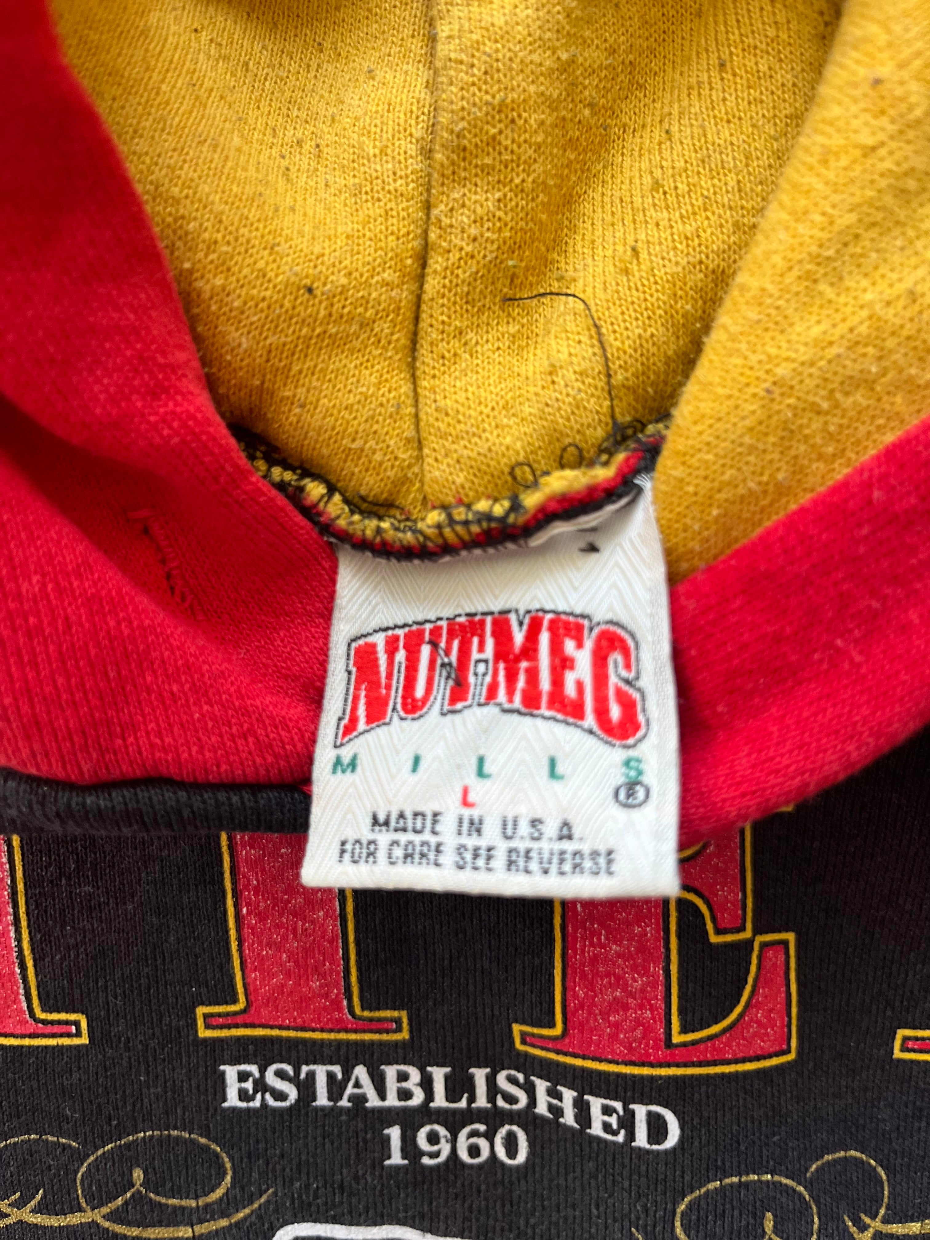 WESTSIDE STOREY VINTAGE | VINTAGE 90S COLORBLOCK NUTMEG KC CHIEFS HOODIE - BLACK/RED/YELLOW - Westside Storey