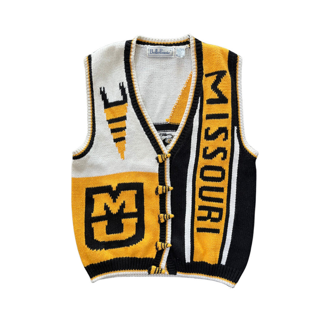 WESTSIDE STOREY VINTAGE | VINTAGE 80S MISSOURI TIGERS MU KNIT SWEATER VEST- BLACK/WHITE/GOLD - Westside Storey