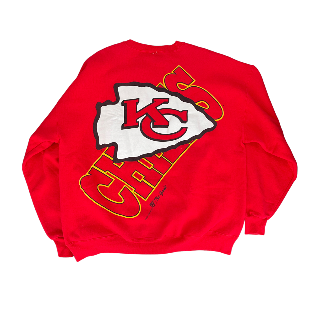 WESTSIDE STOREY VINTAGE | VINTAGE 90S LARGE GRAPHIC FRONT & BACK CHIEFS SWEATSHIRT- RED - Westside Storey