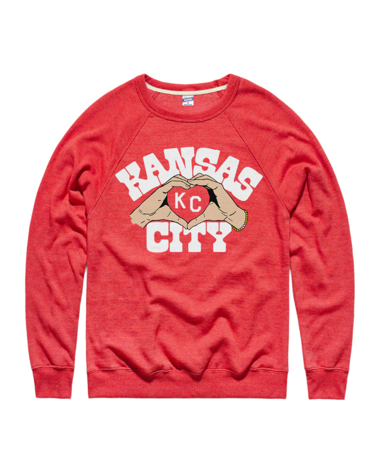 CHARLIE HUSTLE | KC HEART HANDS CREWNECK- HEATHER RED