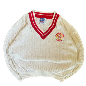 WESTSIDE STOREY VINTAGE | VINTAGE 90'S KC CHIEFS NUTMEG KNIT V NECK SWEATER - WHITE - Westside Storey