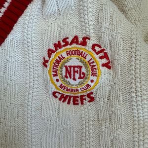 WESTSIDE STOREY VINTAGE | VINTAGE 90'S KC CHIEFS NUTMEG KNIT V NECK SWEATER - WHITE - Westside Storey