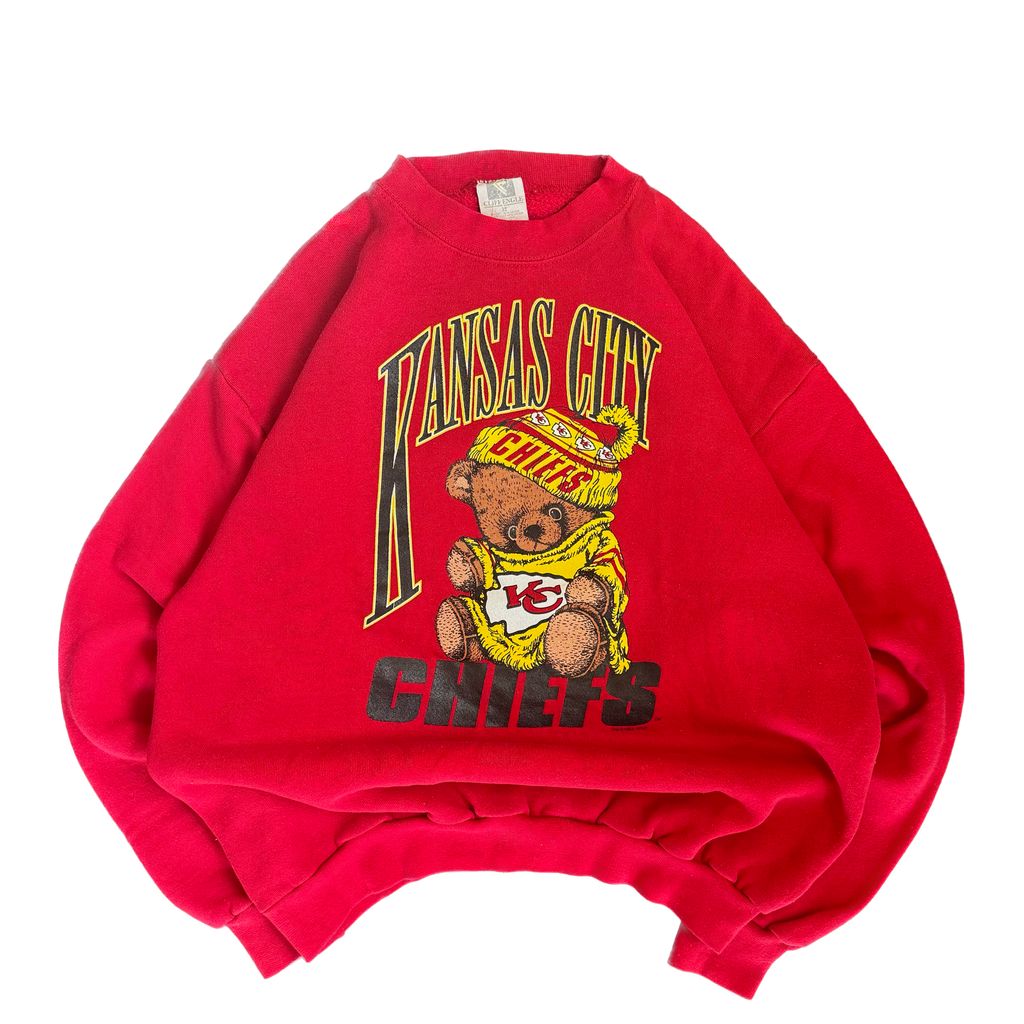 WESTSIDE STOREY VINTAGE | VINTAGE 90'S KC CHIEFS TEDDY BEAR SWEATSHIRT - RED - Westside Storey