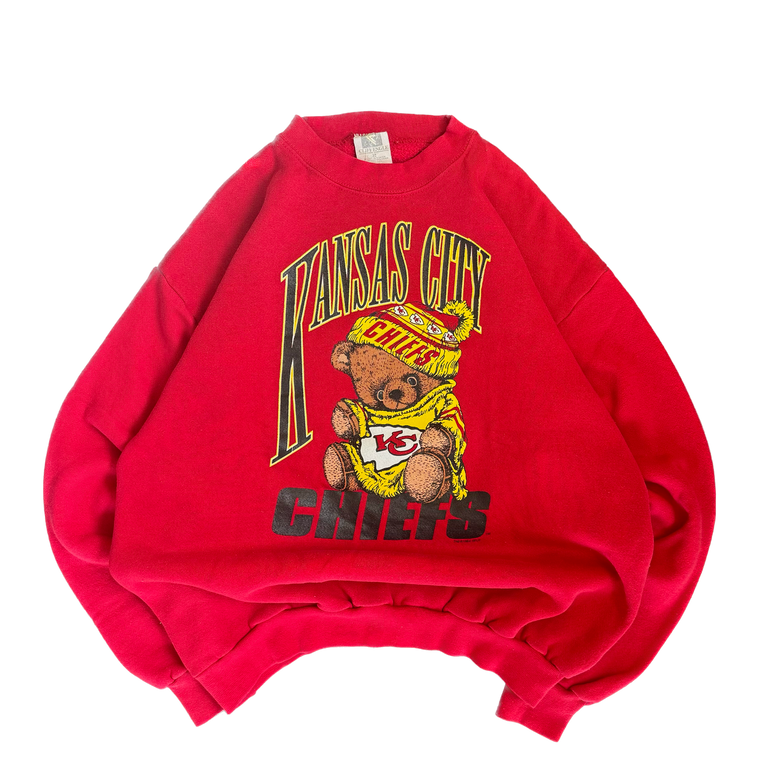 WESTSIDE STOREY VINTAGE | VINTAGE 90'S KC CHIEFS TEDDY BEAR SWEATSHIRT - RED