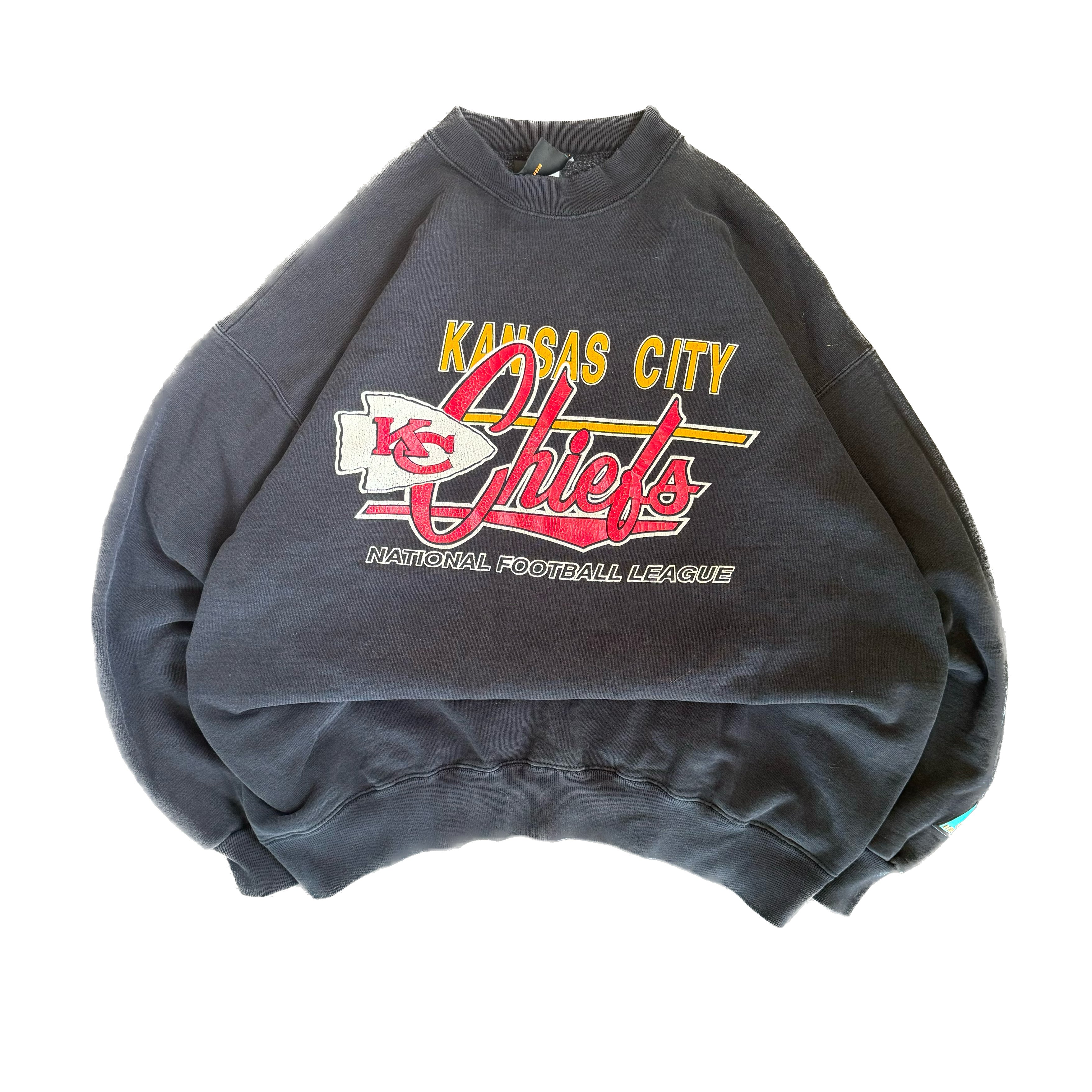WESTSIDE STOREY VINTAGE | VINTAGE 90'S KC CHIEFS HEAVY LOGO 7 SWEATSHIRT - BLACK - Westside Storey