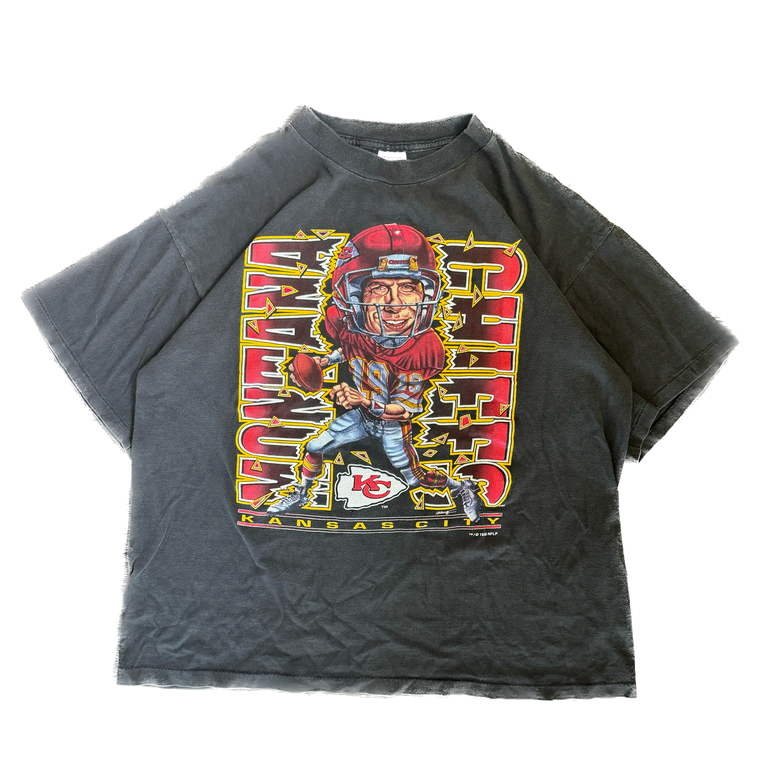 WESTSIDE STOREY VINTAGE | VINTAGE 90'S KC CHIEFS JOE MONTANA CARICATURE T-SHIRT - BLACK