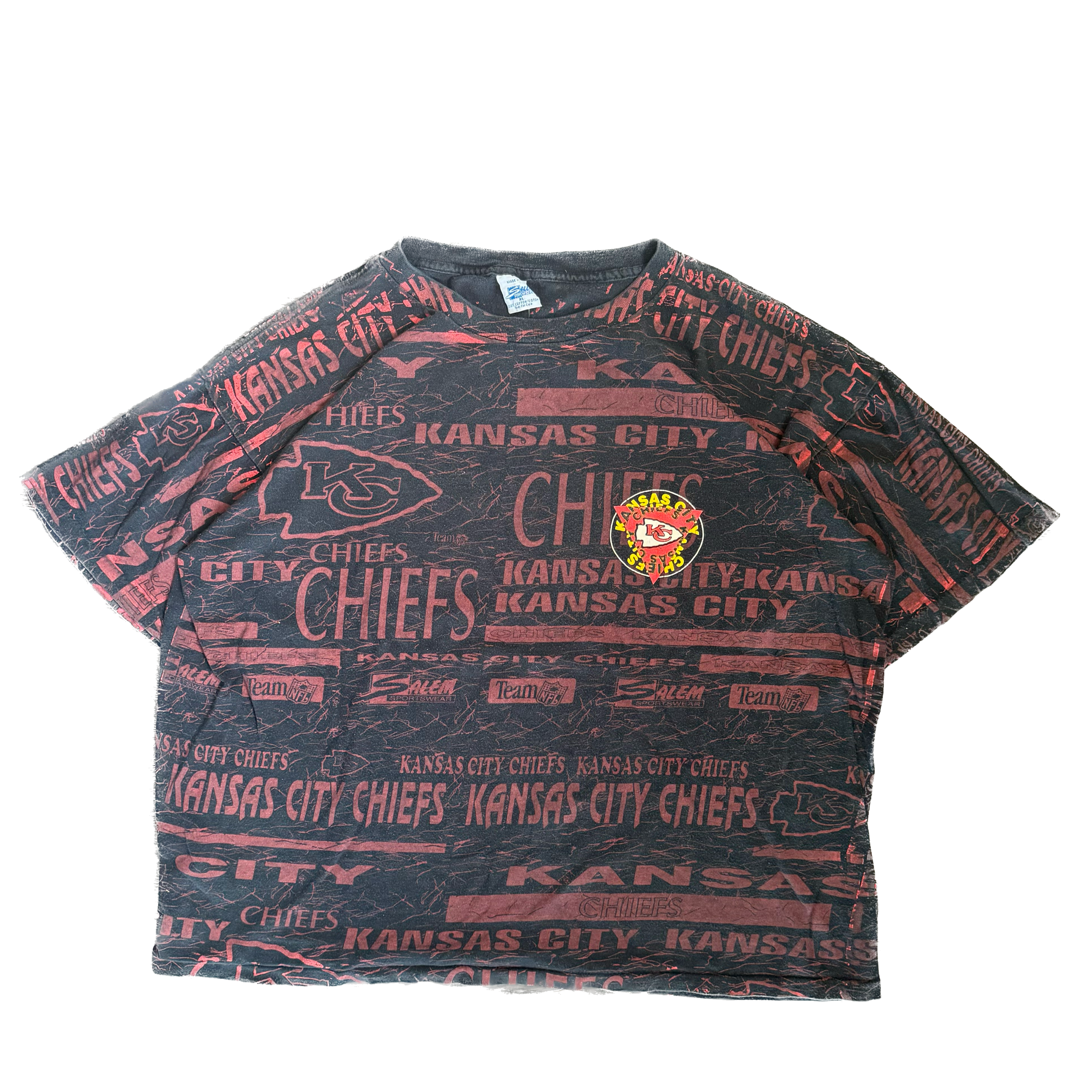 WESTSIDE STOREY VINTAGE | VINTAGE 90'S SALEM KC CHIEFS AOP T-SHIRT - BLACK - Westside Storey