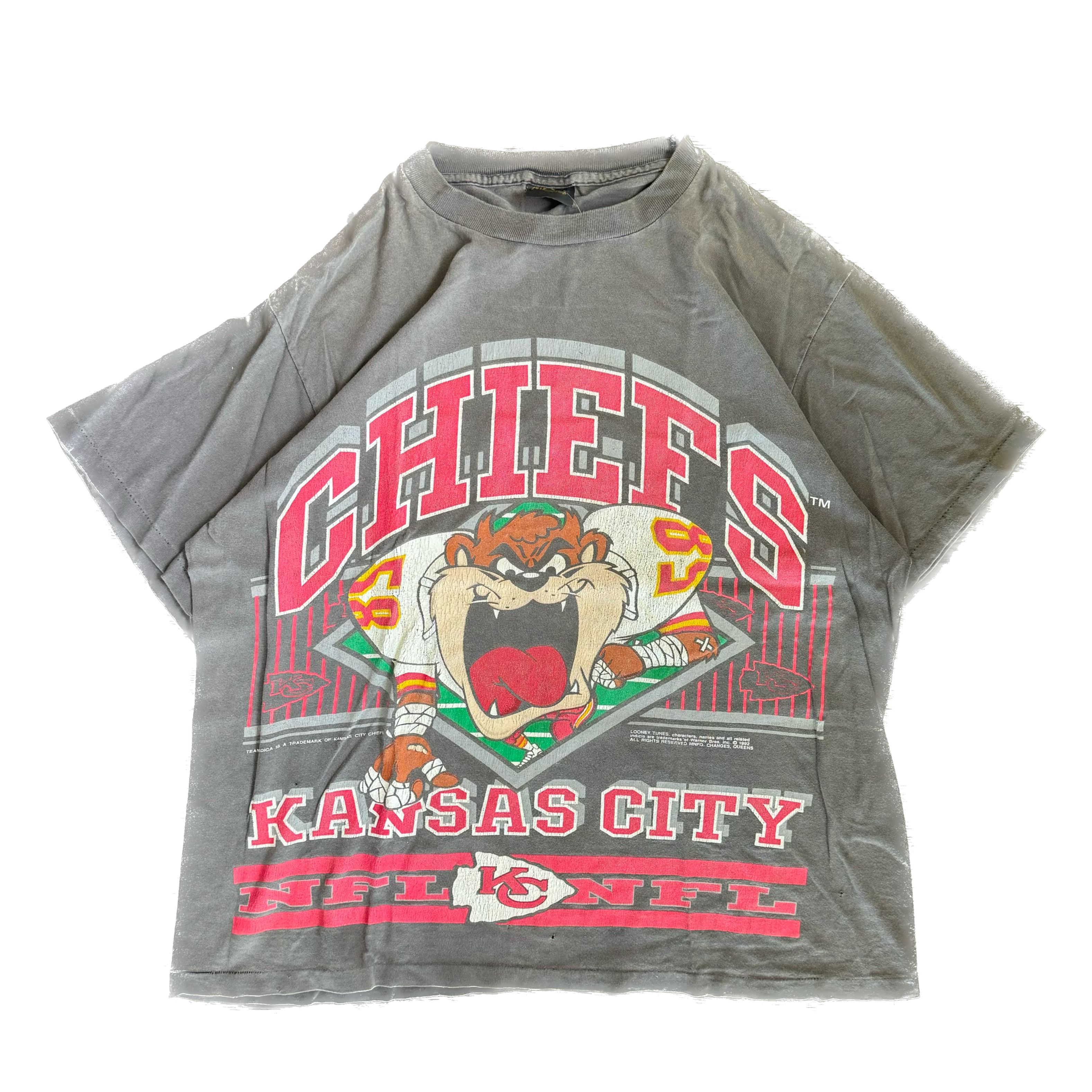 WESTSIDE STOREY VINTAGE | VINTAGE 90'S KC CHIEFS TAZ BIG GRAPHIC FADED T-SHIRT - BLACK - Westside Storey