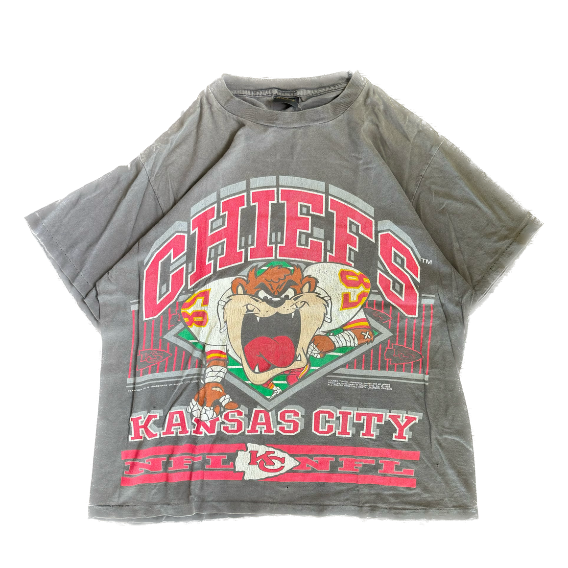 WESTSIDE STOREY VINTAGE | VINTAGE 90'S KC CHIEFS TAZ BIG GRAPHIC FADED T-SHIRT - BLACK