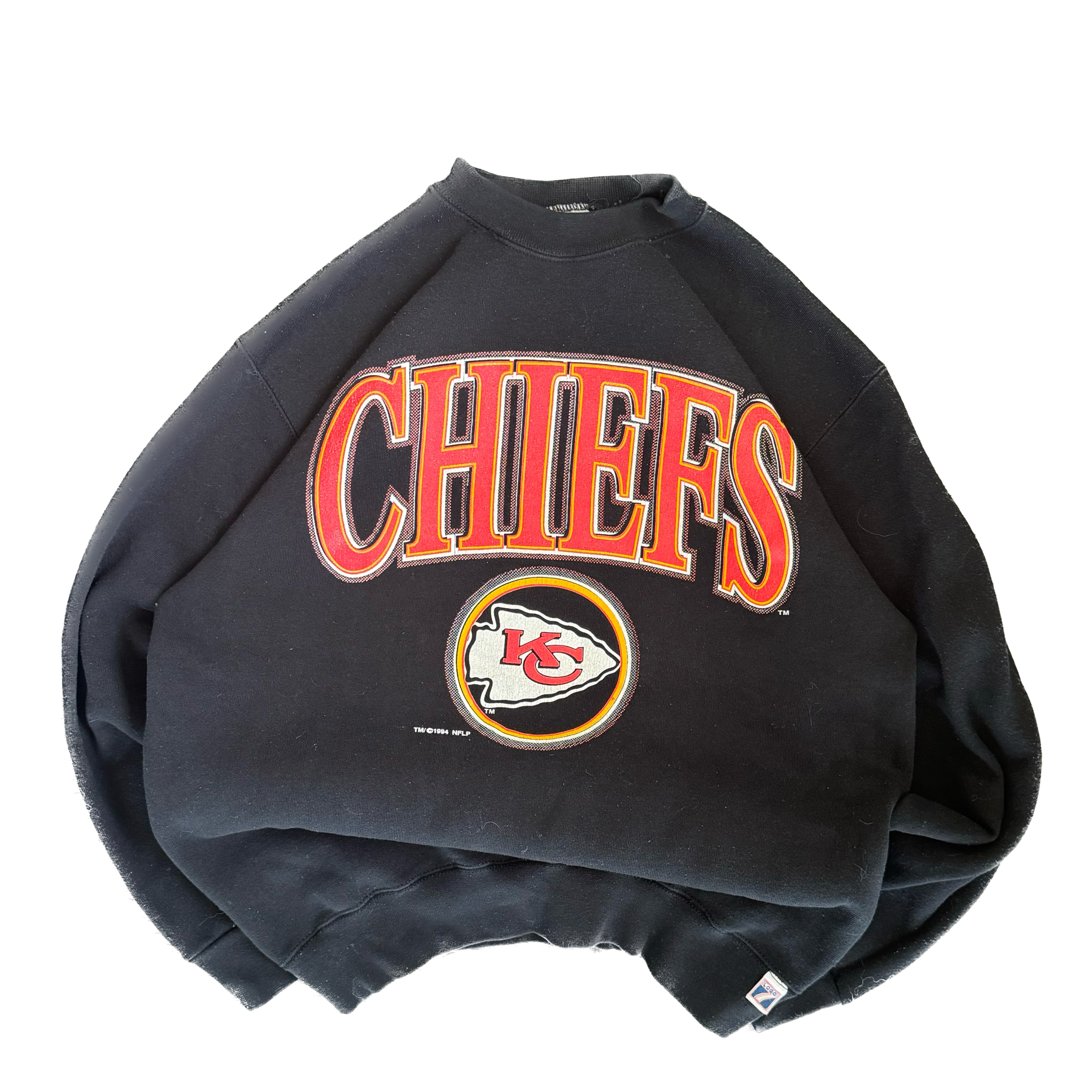 WESTSIDE STOREY VINTAGE | VINTAGE 90'S HEAVY LOGO 7 KC CHIEFS BLACK SWEATSHIRT - Westside Storey