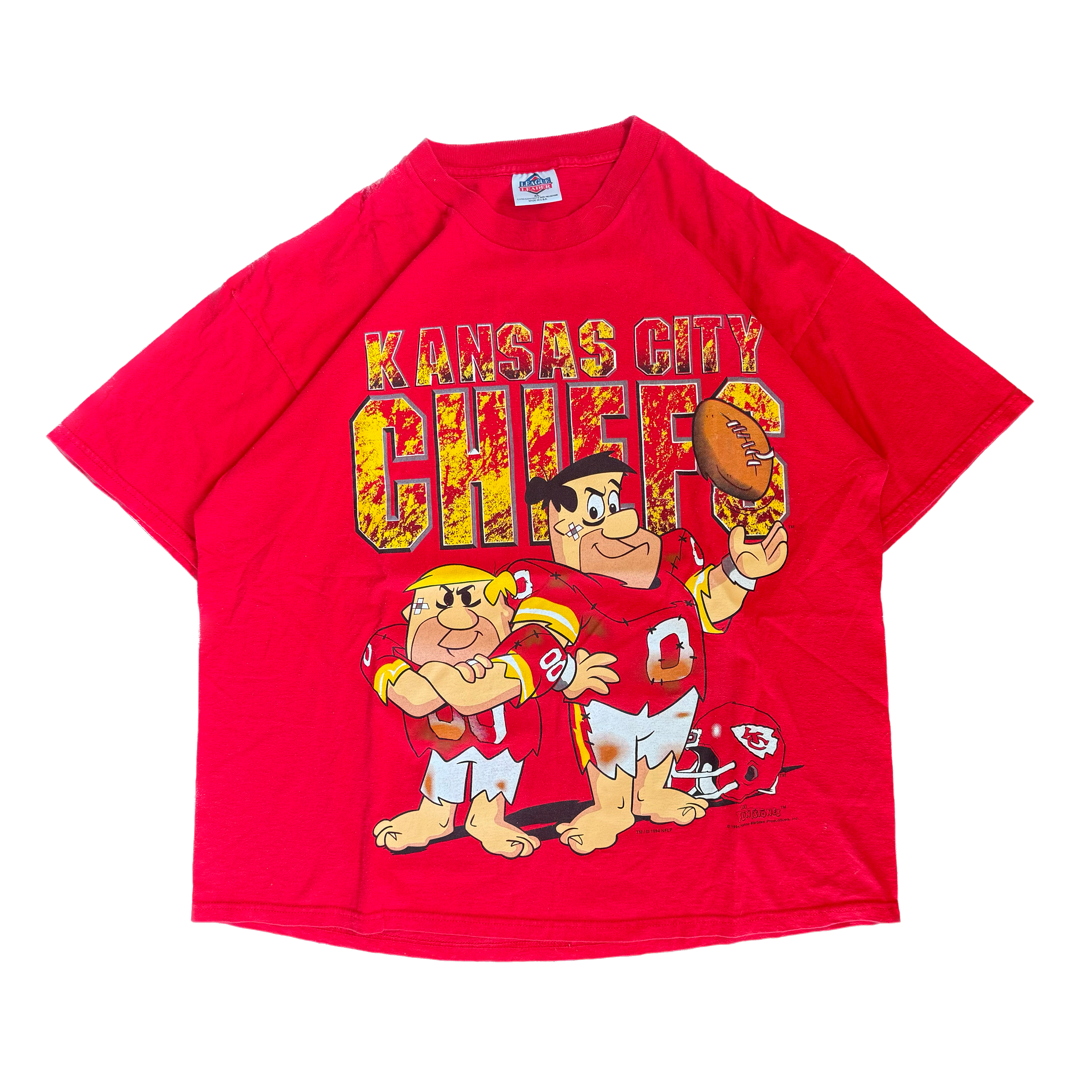 WESTSIDE STOREY VINTAGE | VINTAGE 1994 KC CHIEFS FLINTSTONES T-SHIRT - RED - Westside Storey