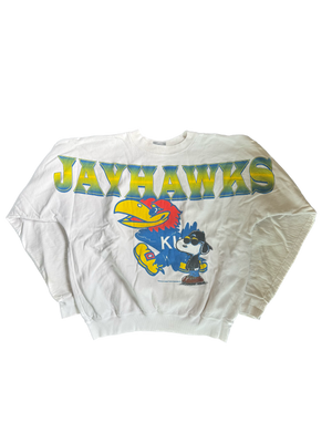 WESTSIDE STOREY VINTAGE | VINTAGE 90'S SNOOPY JAYHAWKS SPELLOUT SWEATSHIRT - WHITE Westside Storey