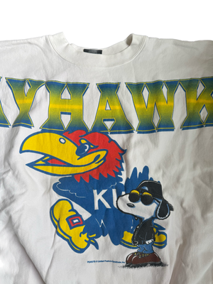 WESTSIDE STOREY VINTAGE | VINTAGE 90'S SNOOPY JAYHAWKS SPELLOUT SWEATSHIRT - WHITE Westside Storey