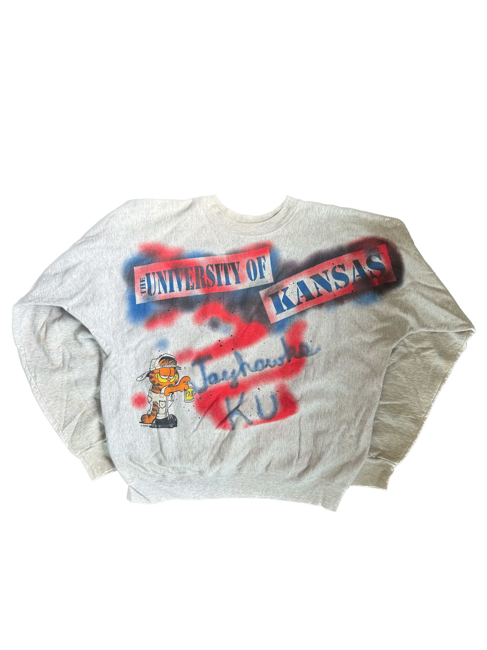 WESTSIDE STOREY VINTAGE | VINTAGE 90'S GARFIELD KU GRAFFITI SWEATSHIRT - GRAY Westside Storey