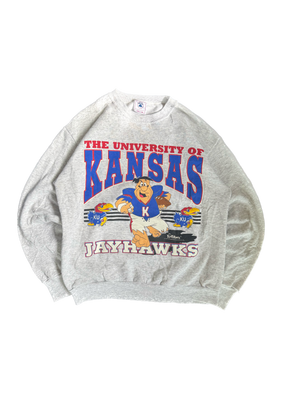 WESTSIDE STOREY VINTAGE | VINTAGE 90'S KU JAYHAWKS FRED FLINTSTONE FOOTBALL SWEATSHIRT - GRAY Westside Storey