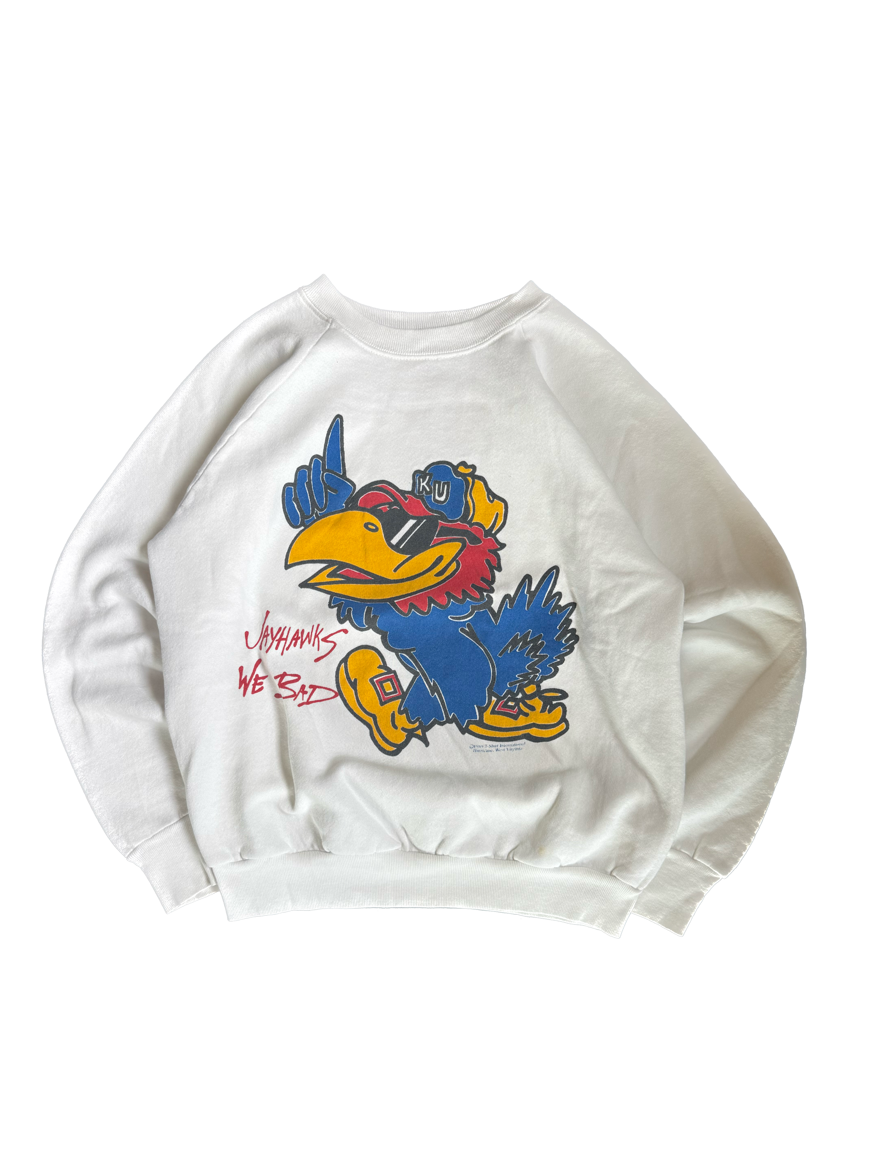 WESTSIDE STOREY VINTAGE | VINTAGE 90'S COOL JAYHAWKS WE BAD SWEATSHIRT - WHITE Westside Storey