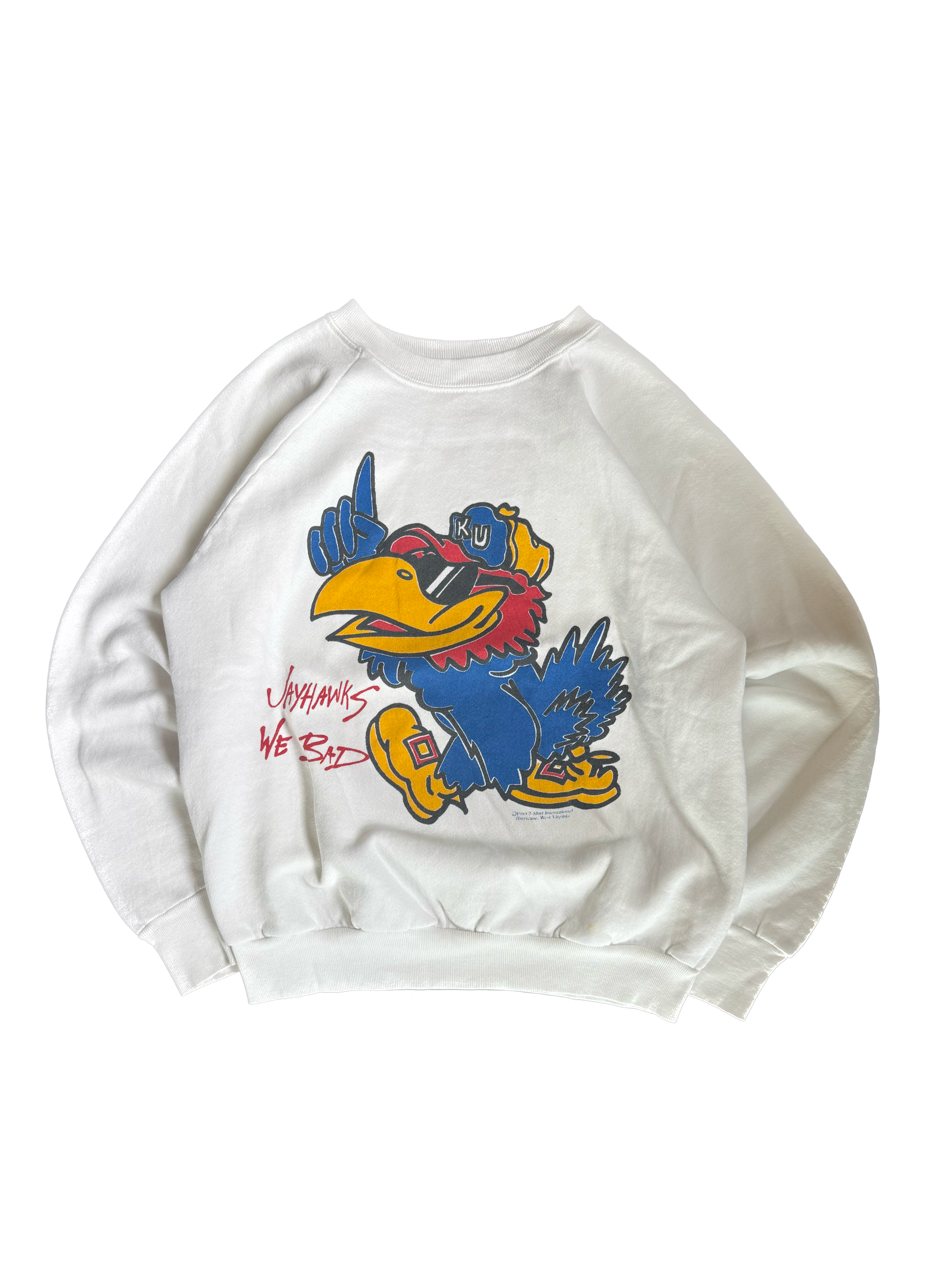 WESTSIDE STOREY VINTAGE | VINTAGE 90'S COOL JAYHAWKS WE BAD SWEATSHIRT - WHITE Westside Storey
