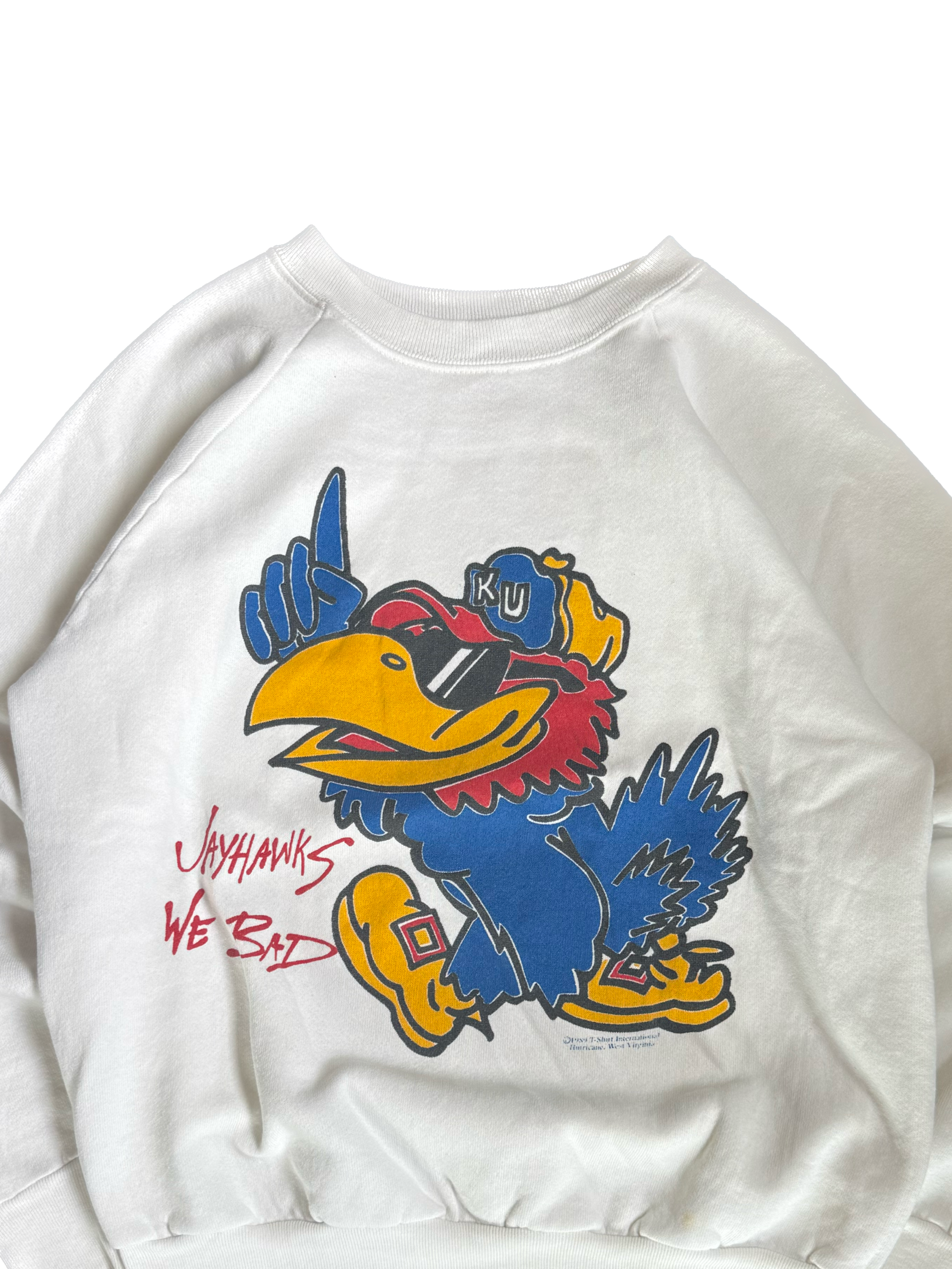 WESTSIDE STOREY VINTAGE | VINTAGE 90'S COOL JAYHAWKS WE BAD SWEATSHIRT - WHITE Westside Storey