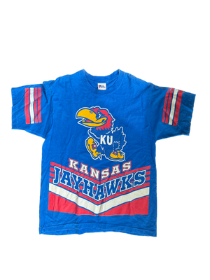 WESTSIDE STOREY VINTAGE | VINTAGE 90'S PRO PLAYER AOP KU JAYHAWKS T-SHIRT - BLUE Westside Storey