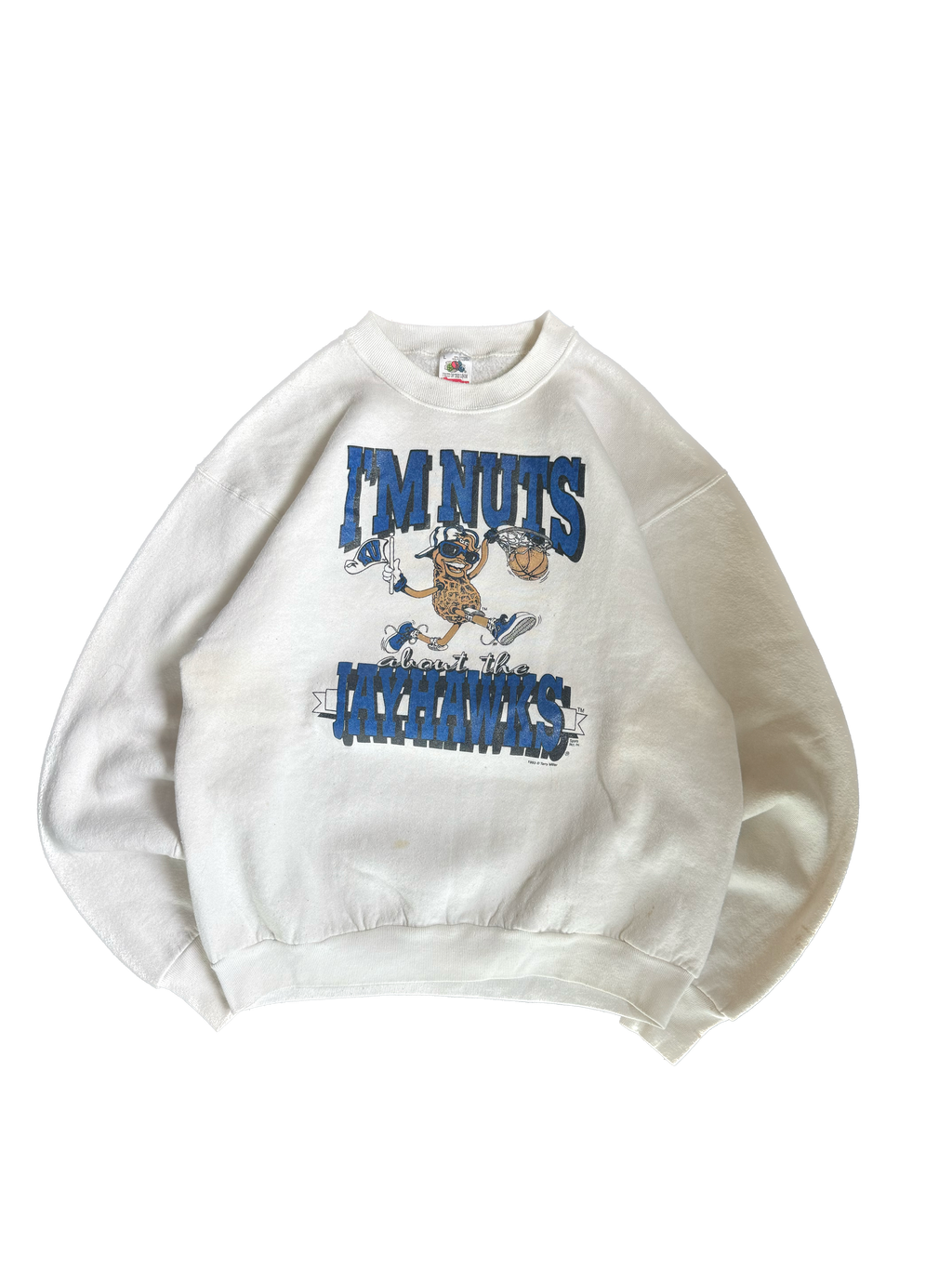WESTSIDE STOREY VINTAGE | VINTAGE 90'S I'M NUTS FOR THE JAYHAWKS SWEATSHIRT *AS IS*  - WHITE Westside Storey