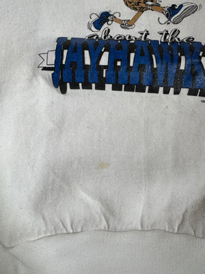 WESTSIDE STOREY VINTAGE | VINTAGE 90'S I'M NUTS FOR THE JAYHAWKS SWEATSHIRT *AS IS*  - WHITE Westside Storey