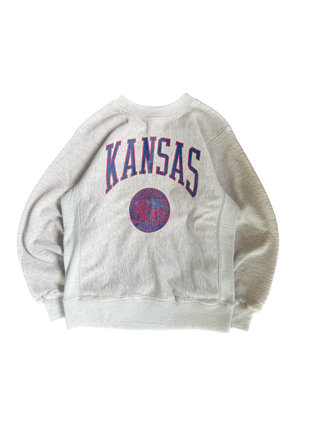 WESTSIDE STOREY VINTAGE | VINTAGE 90'S REVERSE WEAVE KU SEAL SWEATSHIRT WORN - GRAY Westside Storey