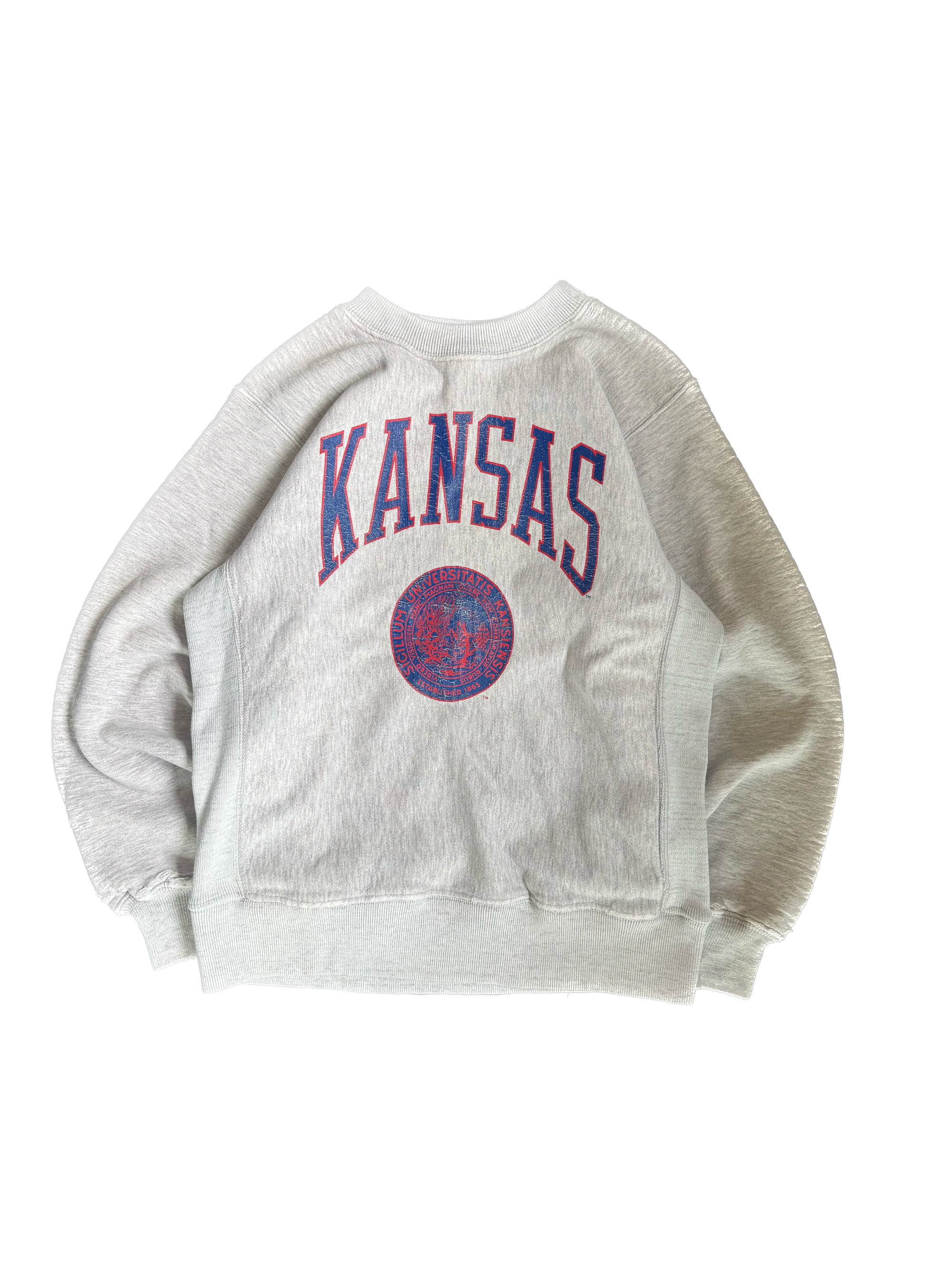 WESTSIDE STOREY VINTAGE | VINTAGE 90'S REVERSE WEAVE KU SEAL SWEATSHIRT WORN - GRAY Westside Storey