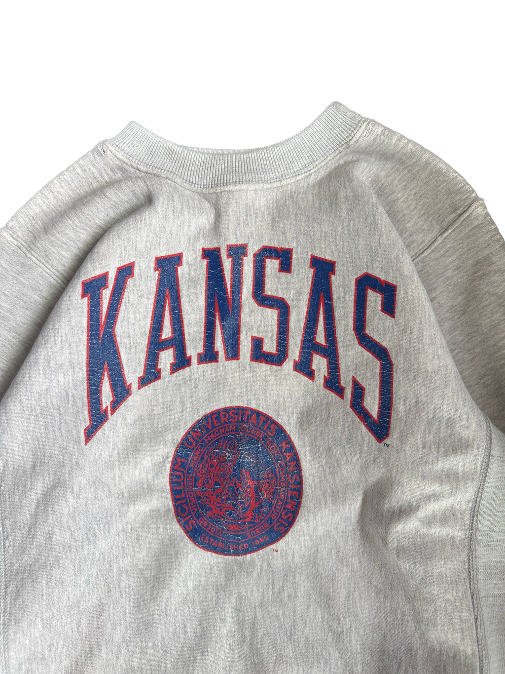 WESTSIDE STOREY VINTAGE | VINTAGE 90'S REVERSE WEAVE KU SEAL SWEATSHIRT WORN - GRAY Westside Storey