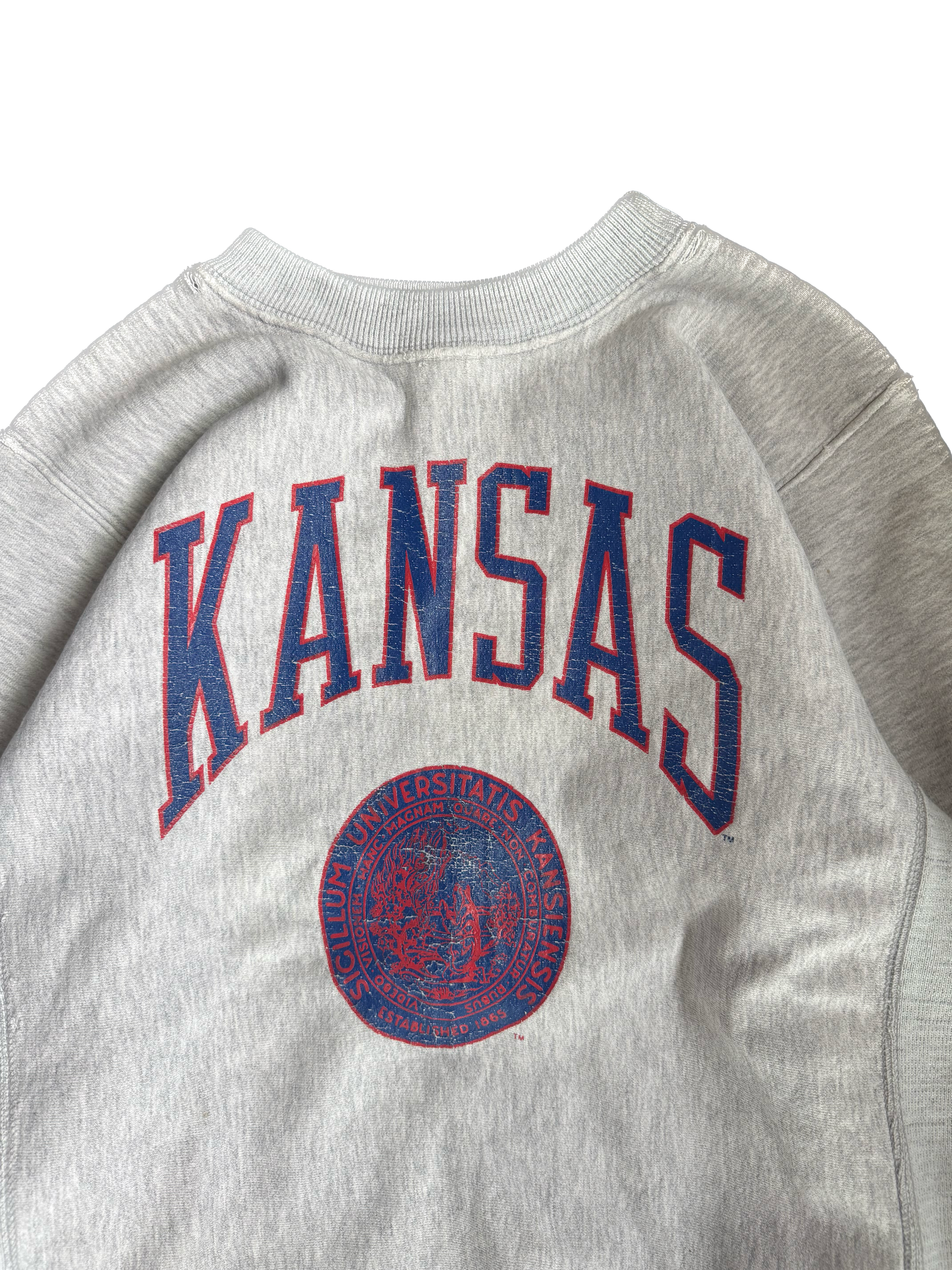 WESTSIDE STOREY VINTAGE | VINTAGE 90'S REVERSE WEAVE KU SEAL SWEATSHIRT WORN - GRAY Westside Storey