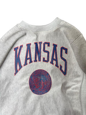WESTSIDE STOREY VINTAGE | VINTAGE 90'S REVERSE WEAVE KU SEAL SWEATSHIRT WORN - GRAY Westside Storey