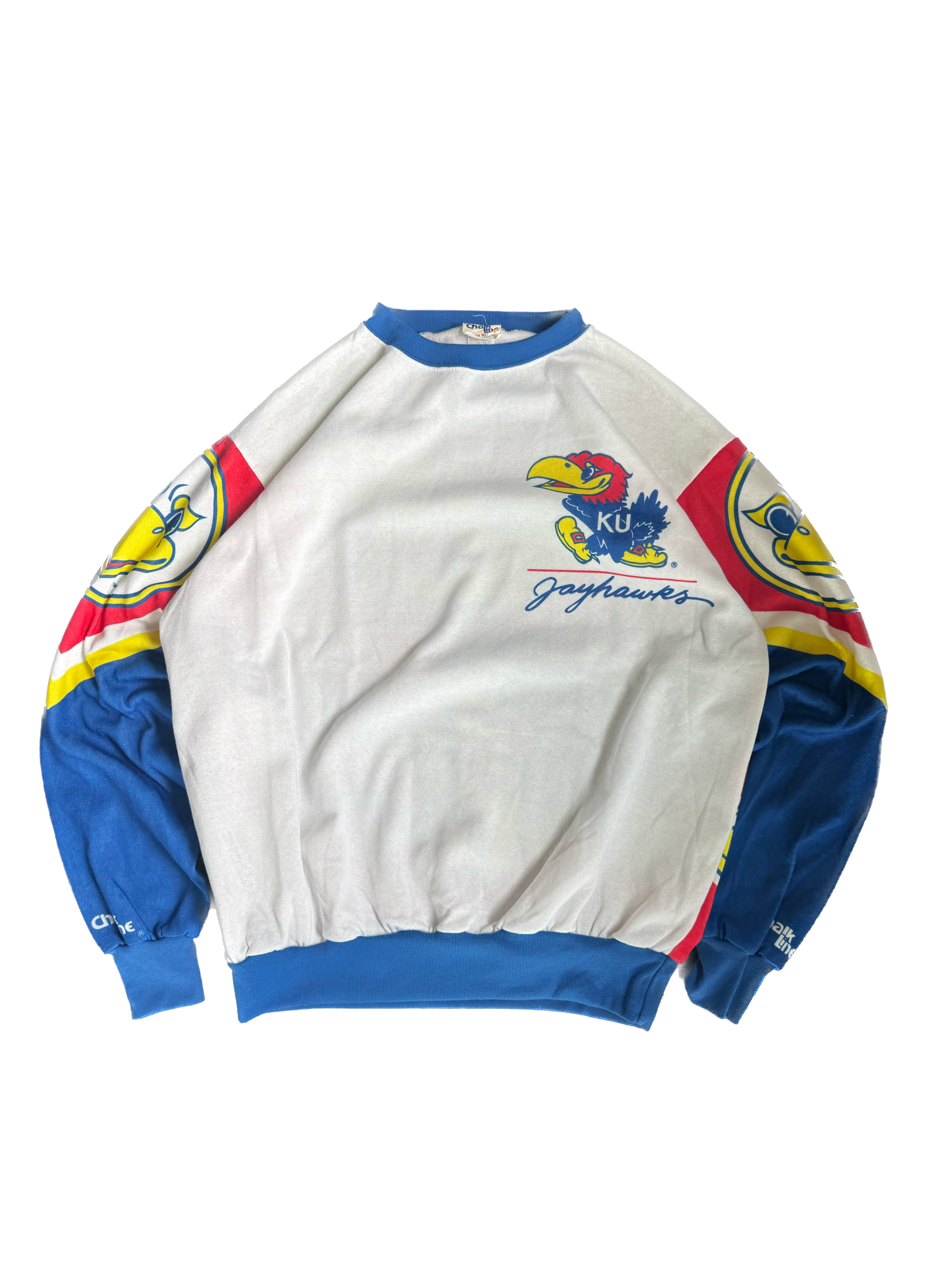 WESTSIDE STOREY VINTAGE | VINTAGE 80'S CHALKLINE KU JAYHAWK AOP SWEATSHIRT - WHITE Westside Storey