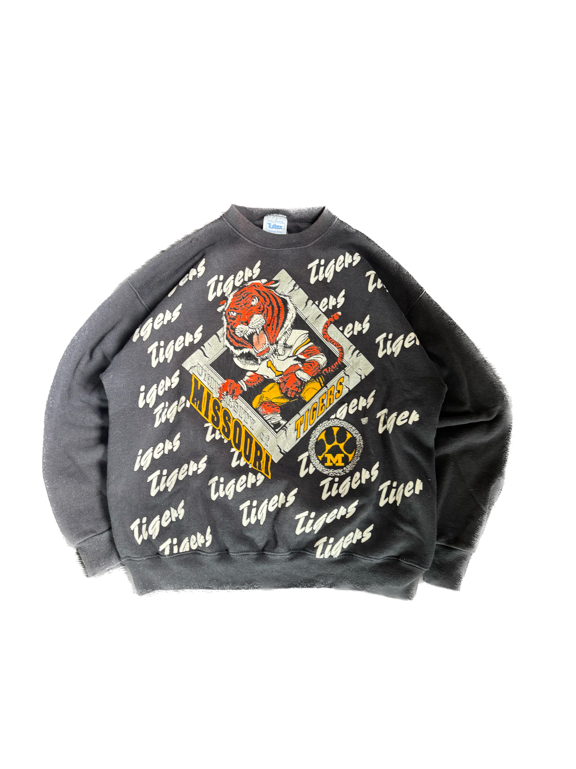 WESTSIDE STOREY VINTAGE | VINTAGE 90'S MIZZOU TIGERS AOP SWEATSHIRT - BLACK Westside Storey
