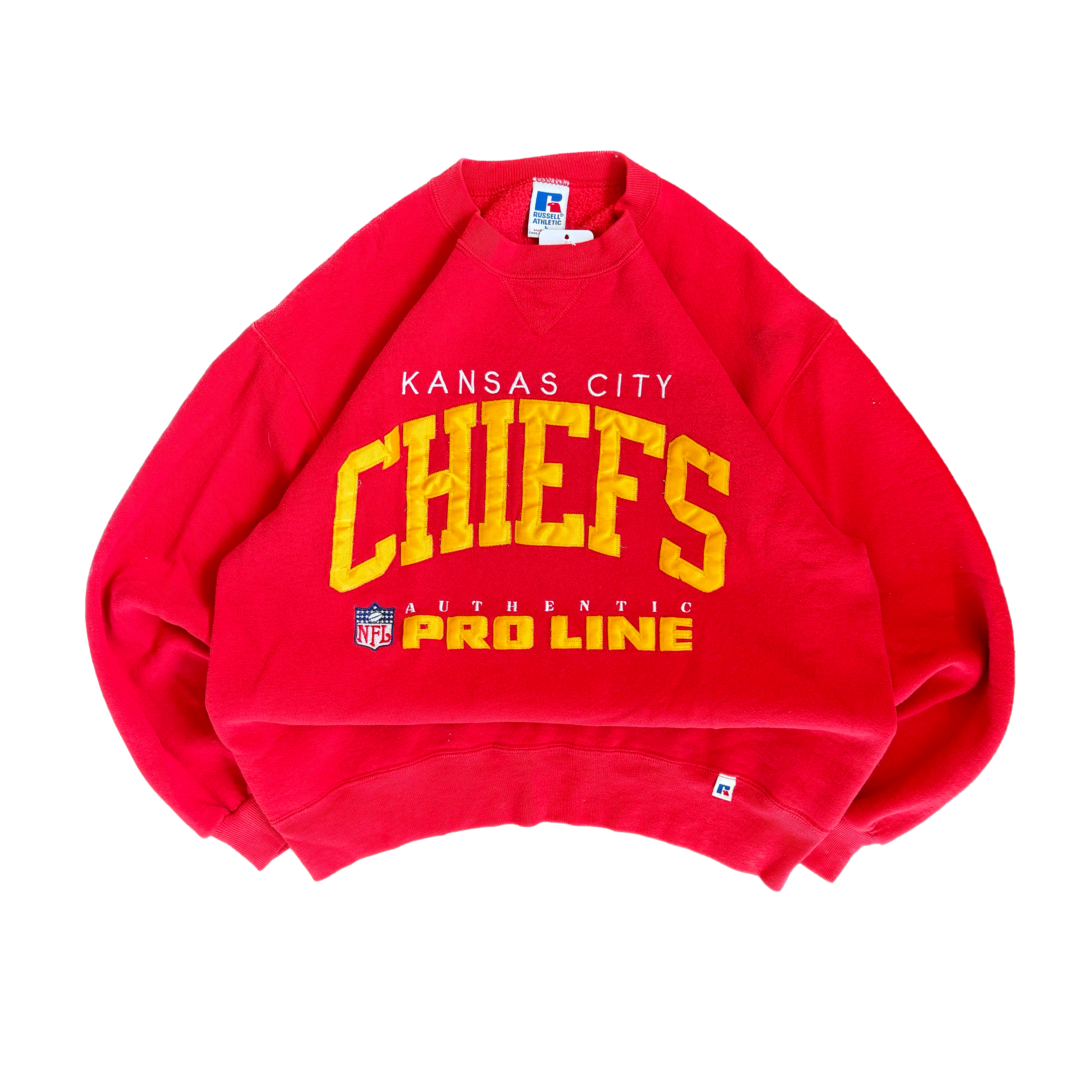 WESTSIDE STOREY VINTAGE | VINTAGE 90'S KC CHIEFS RUSSELL STITCHED SWEATSHIRT - RED - Westside Storey